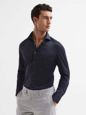 Reiss Nate Cutaway Collar Jersey Slim Fit Shirt