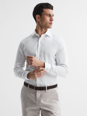 Reiss Remote Cotton Satin Slim Fit Shirt