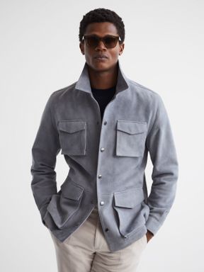Reiss Mays Suede Long Sleeve Four Pocket Jacket