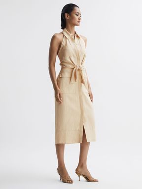 Reiss Camilla Fitted Linen Blend Collared Dress