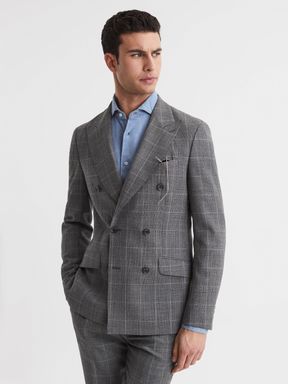 Reiss Newbury Slim Fit Double Breasted Checked Blazer