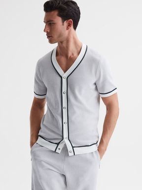 Reiss Striker Chenille Press Stud V-Neck Shirt