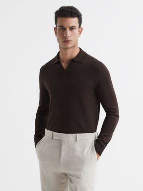 Reiss Milburn Merino Wool Open Collar Polo Shirt
