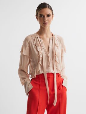Reiss Winnie Sheer Ruffle Blouse