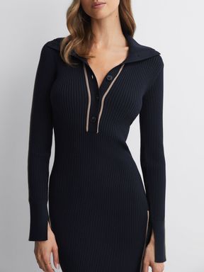 Reiss Michelle Bodycon Knitted Colourblock Midi Dress