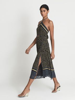 Reiss Alexandria Printed Cut-Out Midi Dress