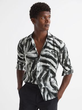 Reiss Rafe Long Sleeve Marble Print Shirt