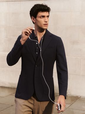 Reiss Gerrard Textured Jersey Single-Breasted Suit Blazer