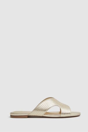 Reiss Tan Rose Leather Slip-On Sandals