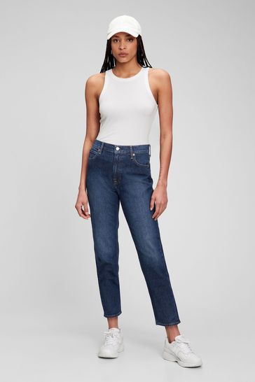 Buy Dark Wash Blue High Waisted Mom Jeans from the Gap online shop