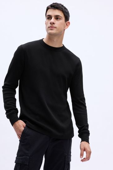 Buy Gap Waffle-Knit Crew Neck Long Sleeve T-Shirt from the Gap online shop