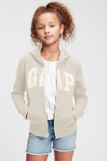 Buy Cream Logo Zip Up Hoodie from the Gap online shop