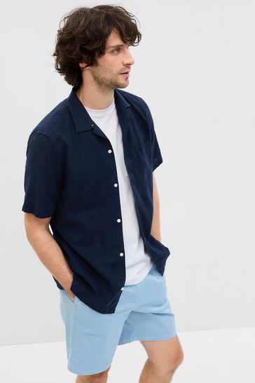 Buy Navy Blue Linen-Cotton Short Sleeve Shirt from the Gap online shop