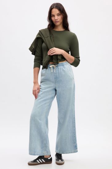 Buy Light Blue Wide Leg High Waisted Pull On Jeans from the Gap online shop
