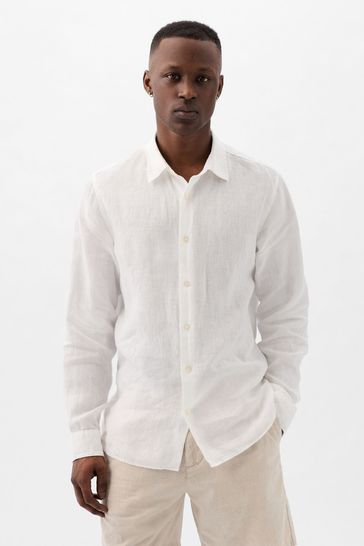 GAP Men's Linen Long Sleeve Shirt - Classic Standard Fit For Casual & Dressy Days