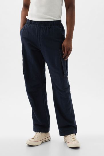 Buy Blue Linen Blend Cargo Trousers from the Gap online shop