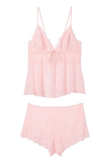 victoria secret stretch lace & chiffon cami set