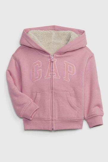 Buy Pink Logo Zip Up Sherpa Lined Hoodie from the Gap online shop