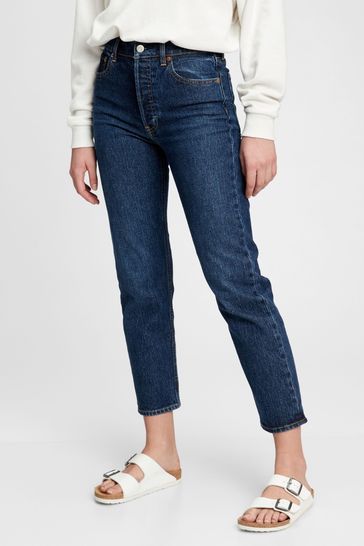 Buy Dark Wash Blue High Waisted Cheeky Straight Leg Jeans from the Gap ...