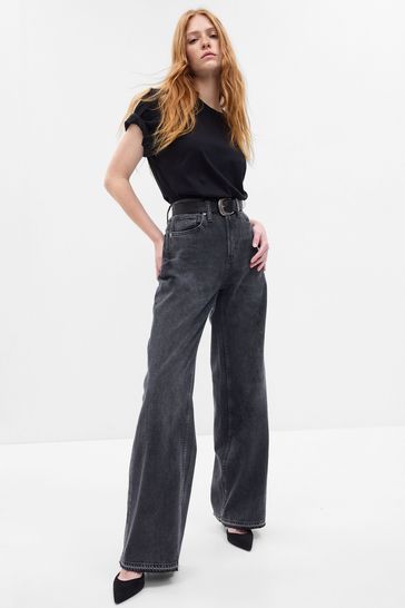 Buy Black High Waisted Wide Leg Jeans from the Gap online shop