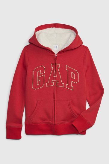 Buy Red Logo Sherpa Zip Up Long Sleeve Hoodie (4-13yrs) from the Gap ...