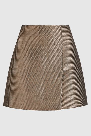 Reiss Gold Louisa Metallic Mini Skirt