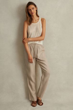 Reiss Charcoal Romie Drawstring Linen Trousers