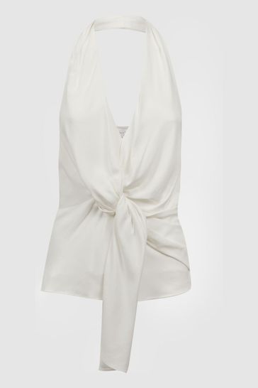 Reiss Ivory Freda Tie Halter Neck Blouse