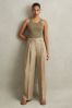 Reiss Light Khaki Leila Petite Linen Front Pleat Trousers