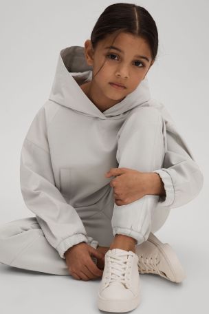 Reiss Grey Selma 9-13 yrs Hybrid Jersey Elasticated Hoodie