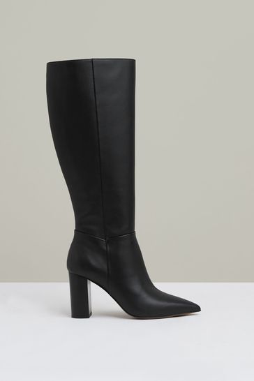 Reiss Black Block Heel Knee High Boots 6