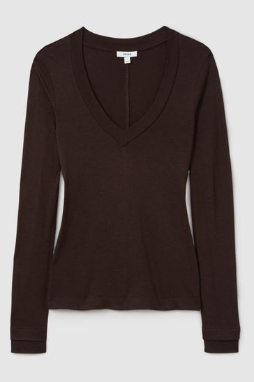 Reiss Black Brady Jersey V-Neck Top
