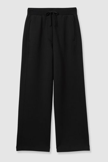 Black drawstring jersey wide leg jogger clearance