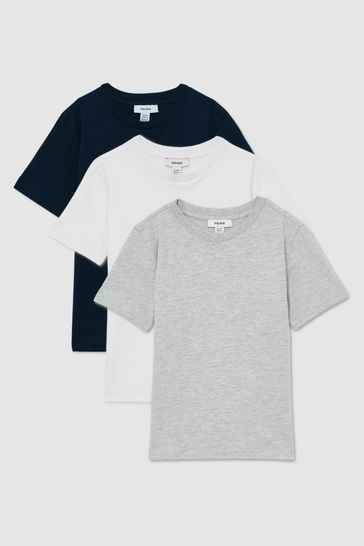 Reiss White/Soft Grey/Navy Honor Crew Neck T-Shirts 3 Pack