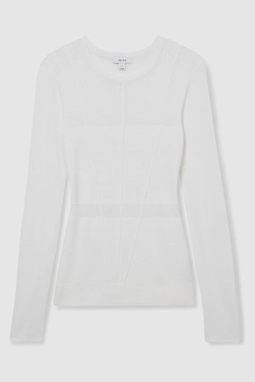 Reiss White Siren Seamed Crew-Neck Jumper