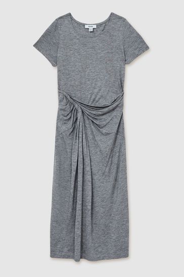 Reiss Grey Helenora Jersey Knotted Midi Dress