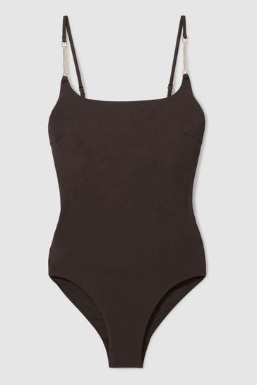 Reiss Black Imogen Chain Detail Underwired Swimsuit