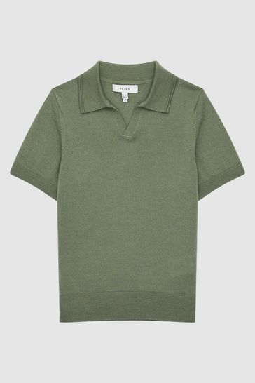 Reiss Rosemary Duchie Merino Wool Open Collar Polo Shirt