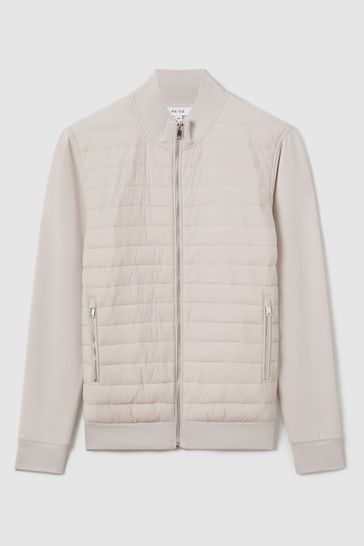 Reiss Harper - Hybrid Zip Through Quilted Jacket in Grey Marl
