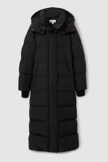 Longline Hooded Puffer Coat in Black