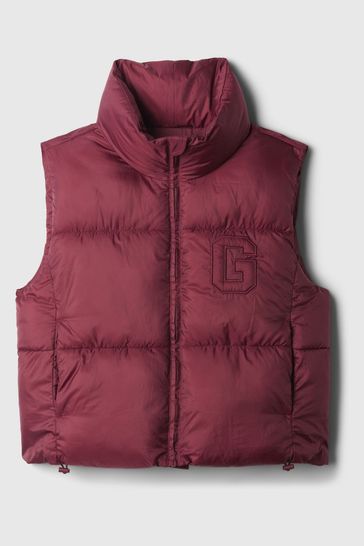Buy Burgundy Red Cropped Logo Puffer Vest Jacket from the Gap online shop