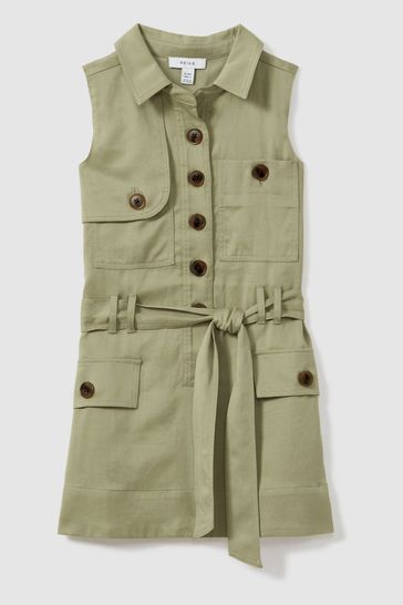 Reiss Khaki Lola 4-9 yrs Utility Style Belted Dress