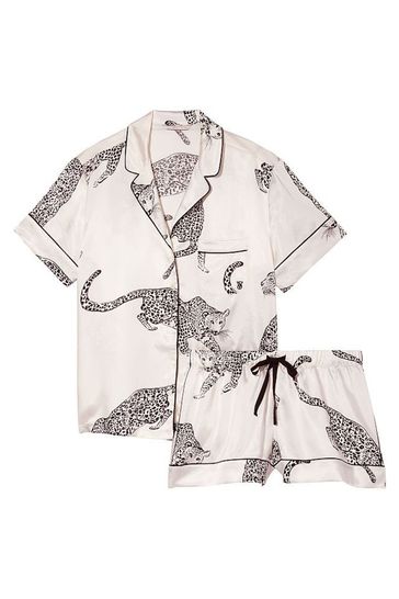 Satin Pajamas Leopard Pajamas Shorts Leopard Print Satin Pyjama