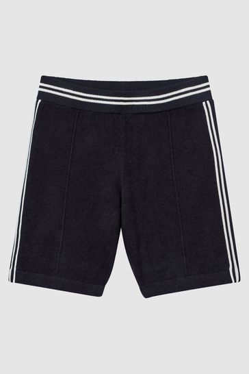 Reiss Navy Valley Junior Velour Side Stripe Shorts