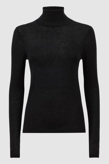 Reiss Black Hazel Cashmere Roll Neck Top