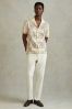 Reiss Ecru/Navy Cosmos Textured Embroidered Cuban Collar Shirt