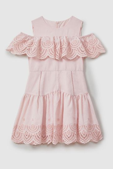 Reiss Pink Jazz 9-13 yrs Off-The-Shoulder Broderie Dress