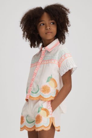 Reiss Ivory Print Cesca 13-14 yrs Cotton Broderie Shirt