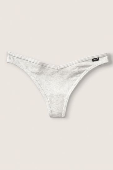 Victoria's Secret PINK Heather Silver Grey Cotton Thong Knickers