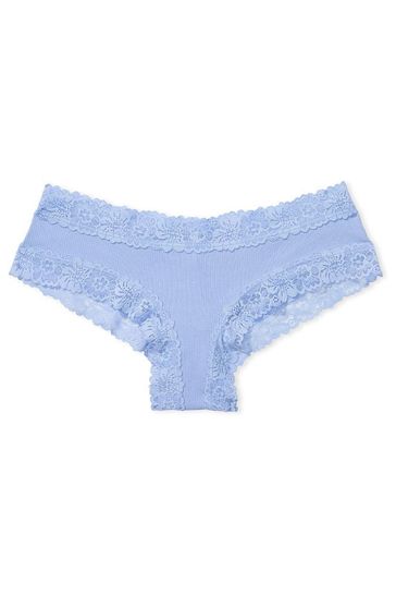 Victoria's Secret PINK Dusty Iris Blue Brazilian Lace Strappy Thong Knickers